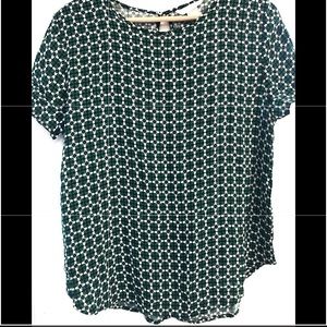 H&M Women Pattern Top Green and Navy blue  Size 10